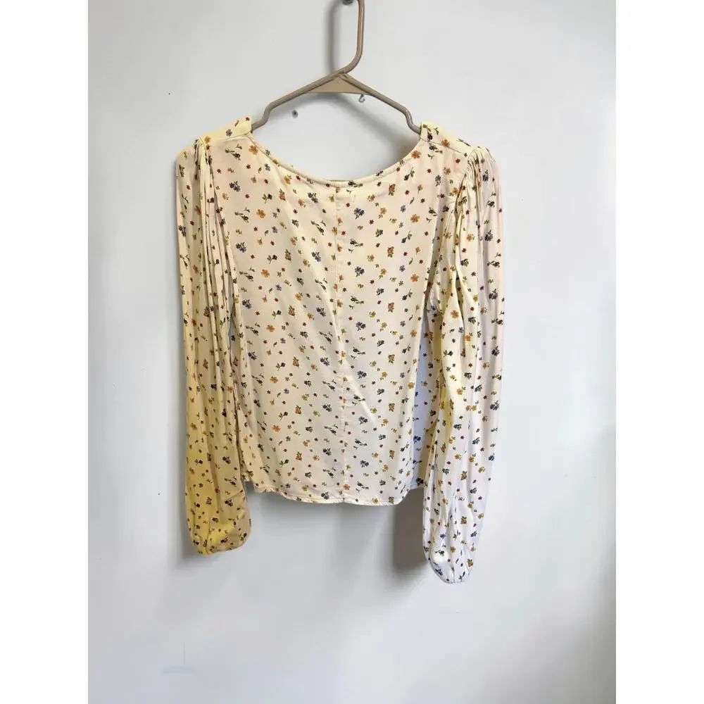 Reformation Nell Women's Ivory Ditsy Floral Puff Sleeve Top Cottagecore L